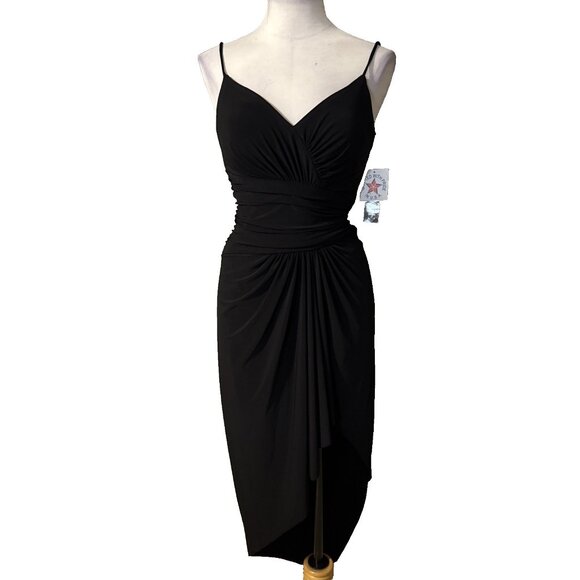 Betsy & Adam Black Slip Dress 6 Ruched Hourglass Cocktail Party 5594X NEW - Picture 2 of 14